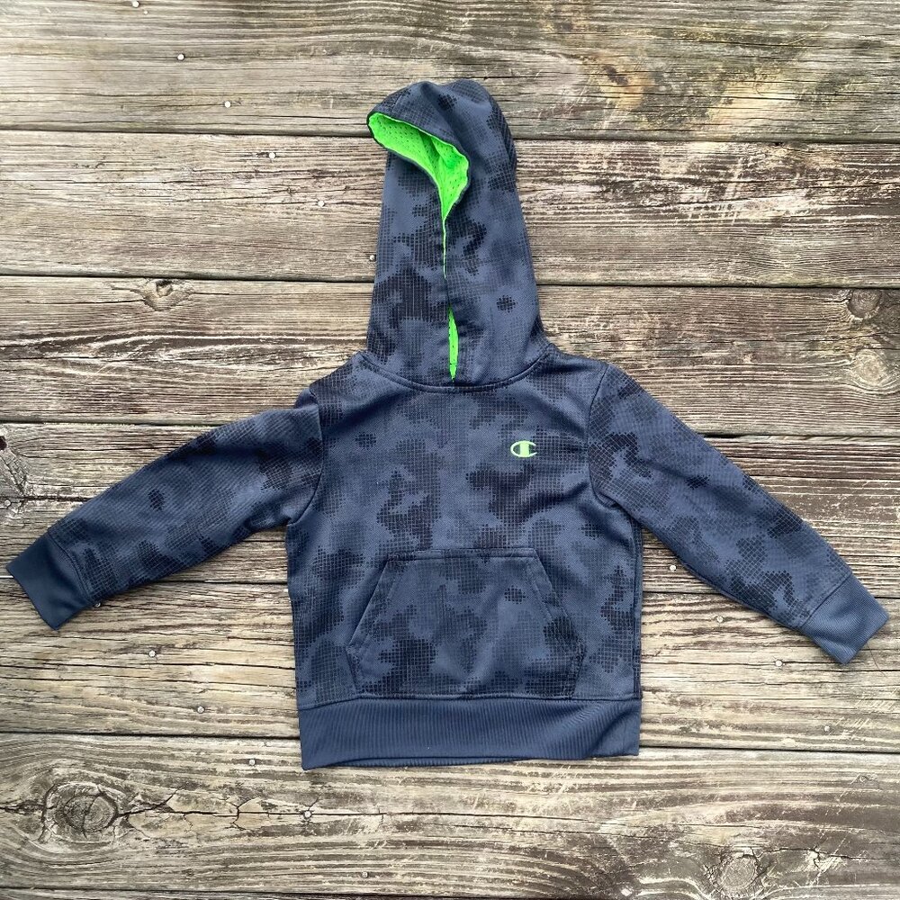 Champion Performance Camo Hoodie, Boys 4 – Navy & Neon Green